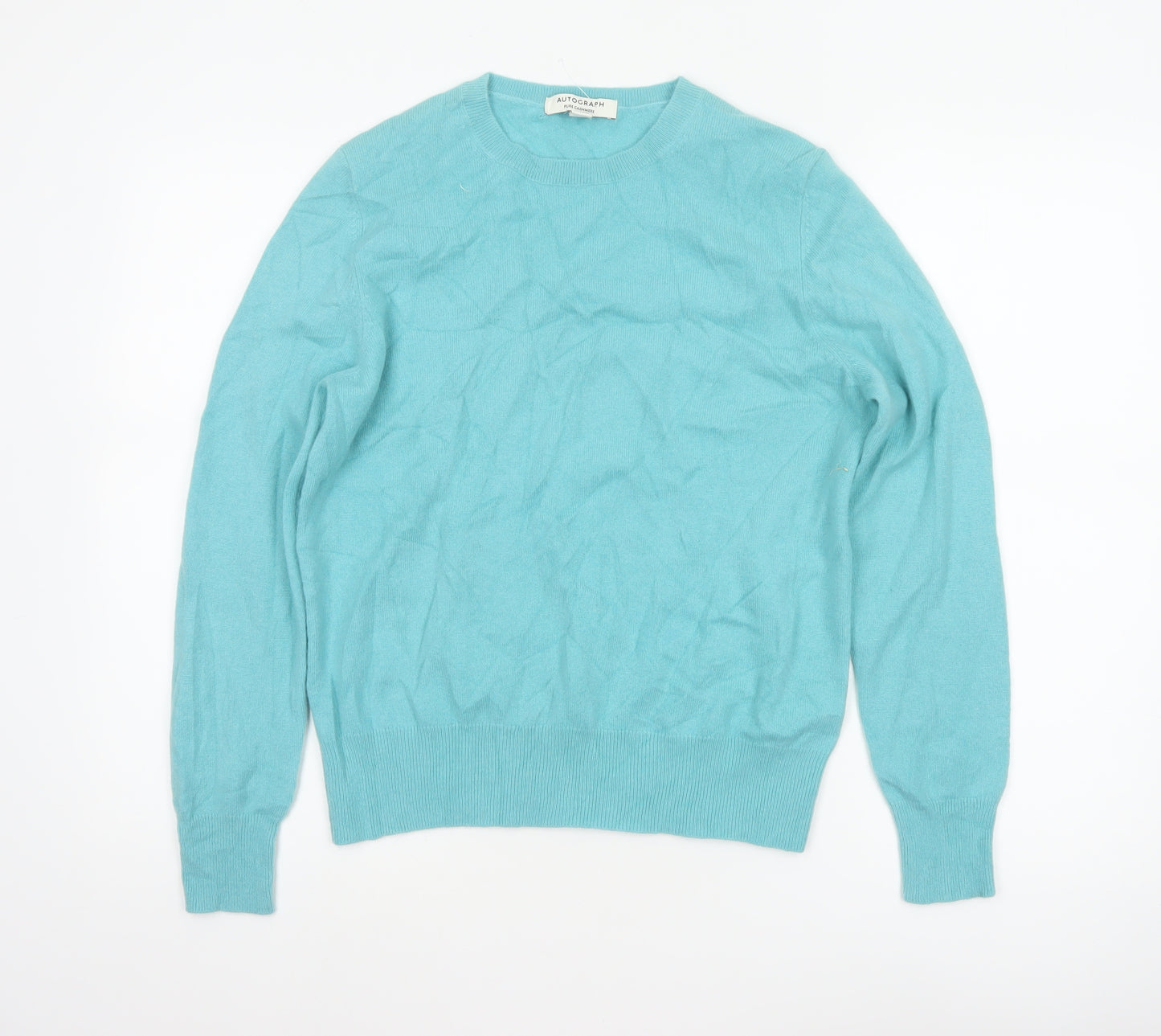 Autograph Women Blue UK 12 Pure Cashmere Crew Neck Pullover Jumper