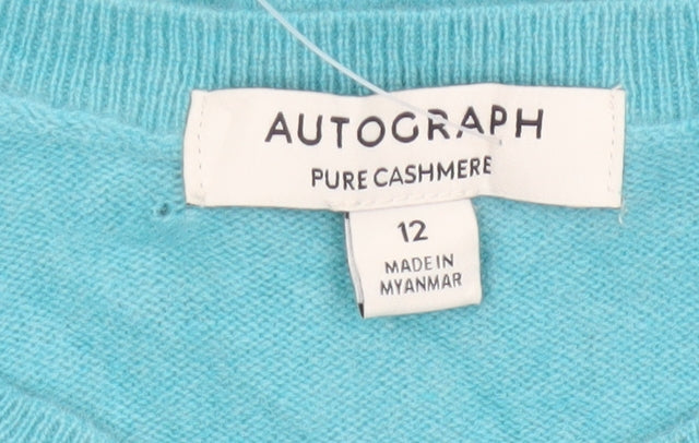 Autograph Women Blue UK 12 Pure Cashmere Crew Neck Pullover Jumper