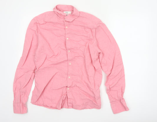 Marks and Spencer Women Pink S Pure Linen Button-Up Long Sleeve Shirt