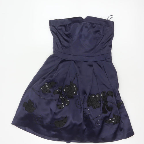 Vila Clothes Women Blue S Strapless Fit & Flare Sequin Party Dress