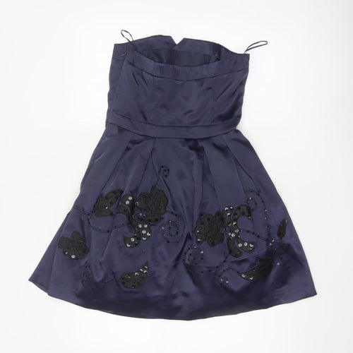 Vila Clothes Women Blue S Strapless Fit & Flare Sequin Party Dress