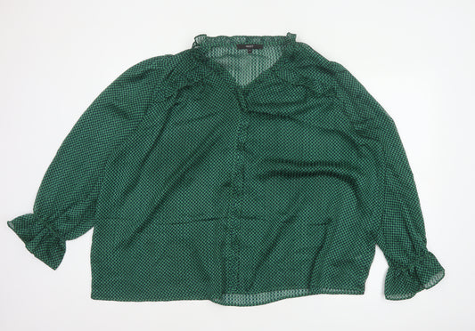 Next Women’s Green Check Sheer Ruffle Blouse Size 22 Plus