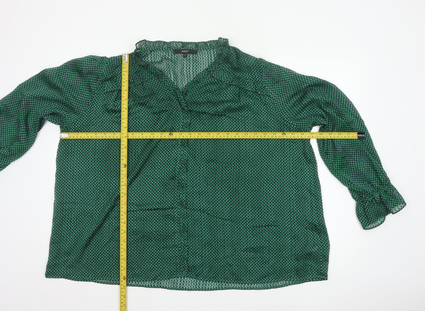 Next Women’s Green Check Sheer Ruffle Blouse Size 22 Plus