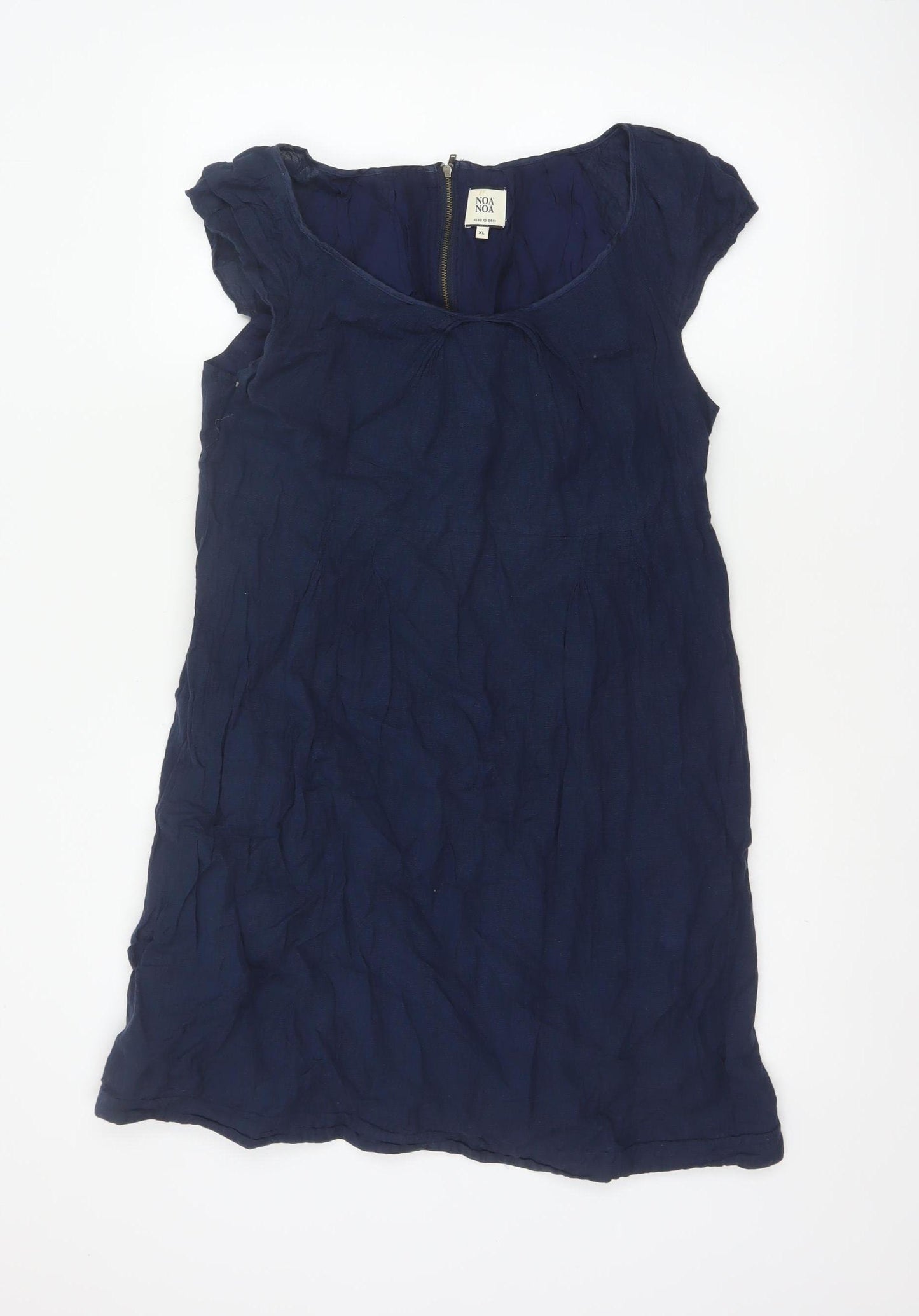 Noa Noa Women’s Blue XL Knee Length Shift Dress Ruffle Cap Sleeves