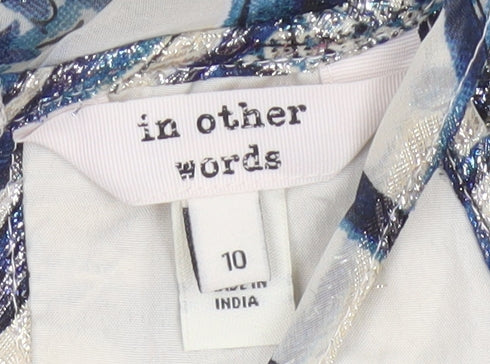 In Other Words Women Blue Metallic Baroque Playsuit UK 10 Cape Overlay