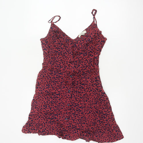 Oasis Women Red Animal Print Size 12 Fit & Flare Strappy Mini Dress