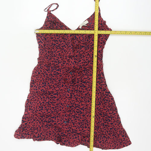Oasis Women Red Animal Print Size 12 Fit & Flare Strappy Mini Dress