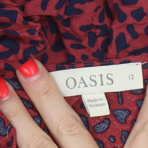 Oasis Women Red Animal Print Size 12 Fit & Flare Strappy Mini Dress