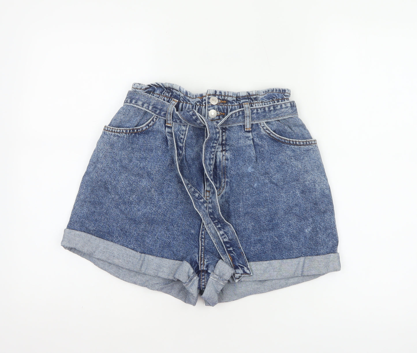 New Look Women’s Blue Denim Paperbag Belted Shorts UK 10 High Rise