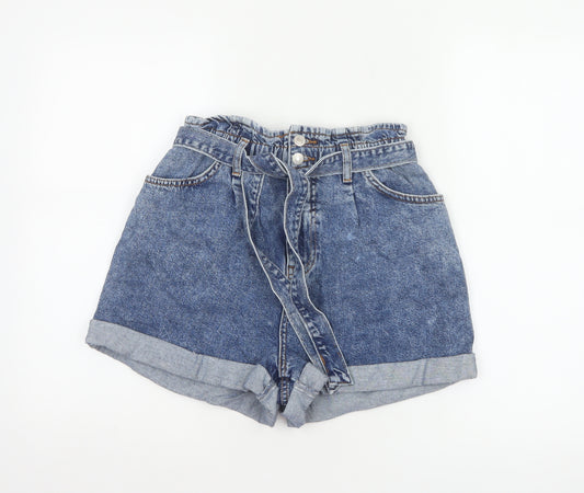 New Look Women’s Blue Denim Paperbag Belted Shorts UK 10 High Rise