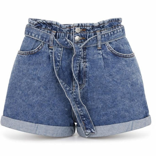 New Look Women’s Blue Denim Paperbag Belted Shorts UK 10 High Rise