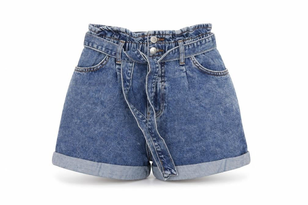 New Look Women’s Blue Denim Paperbag Belted Shorts UK 10 High Rise