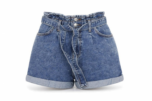 New Look Women’s Blue Denim Paperbag Belted Shorts UK 10 High Rise