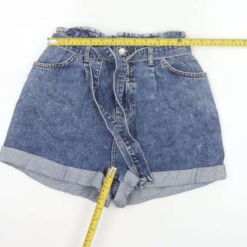 New Look Women’s Blue Denim Paperbag Belted Shorts UK 10 High Rise