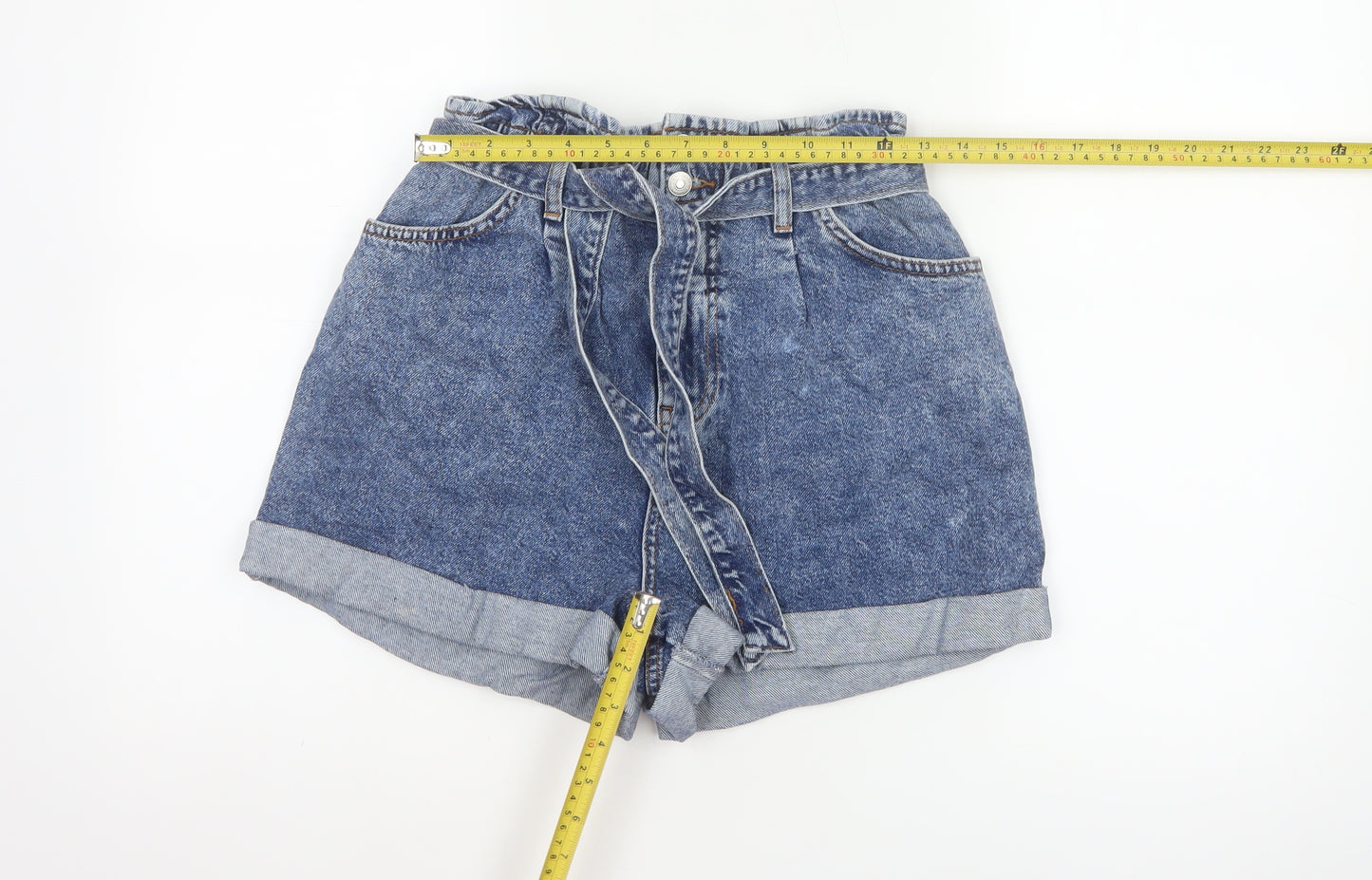 New Look Women’s Blue Denim Paperbag Belted Shorts UK 10 High Rise