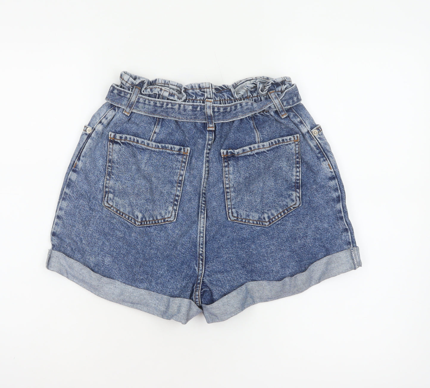 New Look Women’s Blue Denim Paperbag Belted Shorts UK 10 High Rise
