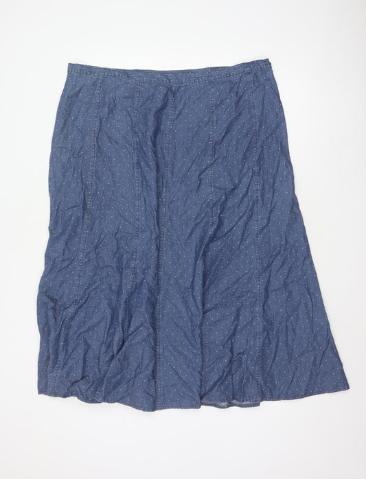 Marks & Spencer Women Blue UK 20 Long A-Line Denim Polka Dot Skirt