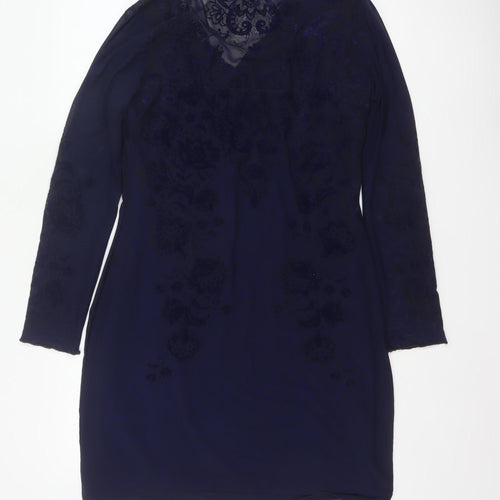 Joe Browns Women Blue UK 12 Sheath Dress Floral Lace V-Neck