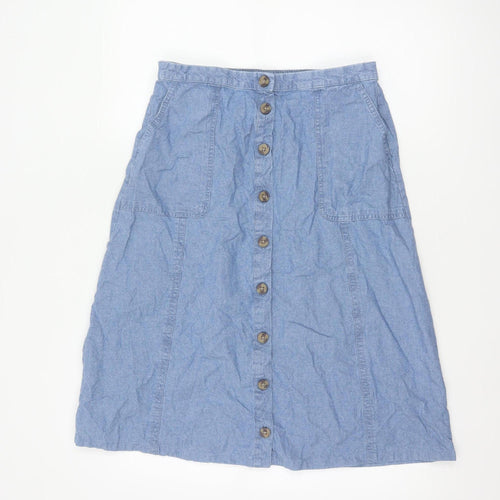 Isle Collection Women Blue UK 12 A-Line Chambray Midi Button Skirt
