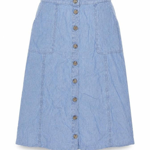 Isle Collection Women Blue UK 12 A-Line Chambray Midi Button Skirt