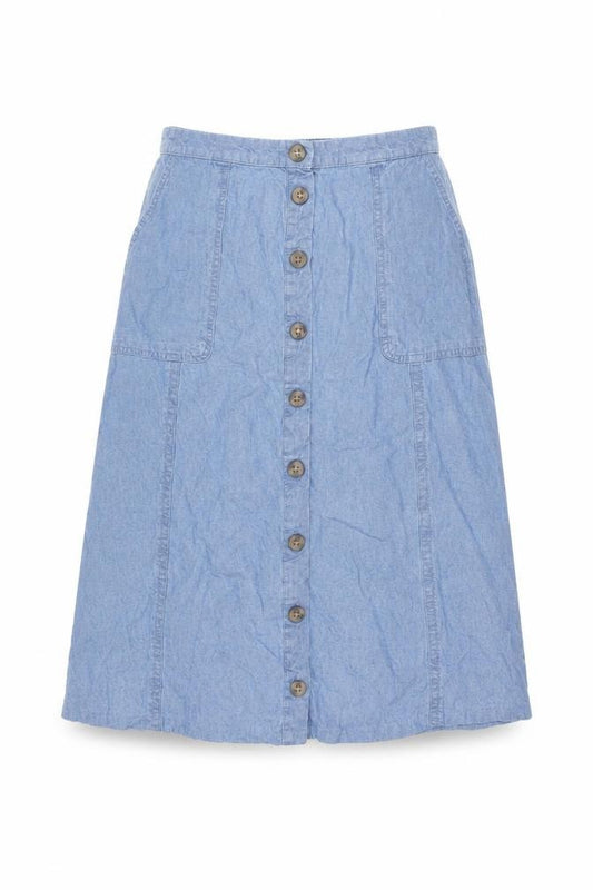 Isle Collection Women Blue UK 12 A-Line Chambray Midi Button Skirt