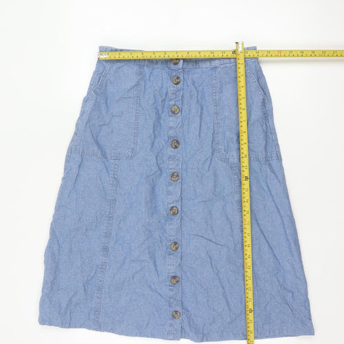 Isle Collection Women Blue UK 12 A-Line Chambray Midi Button Skirt