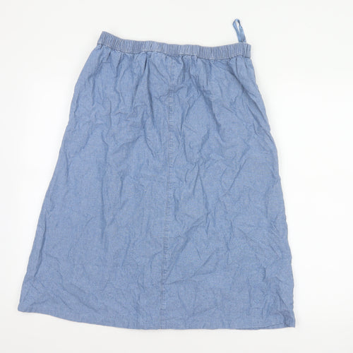 Isle Collection Women Blue UK 12 A-Line Chambray Midi Button Skirt