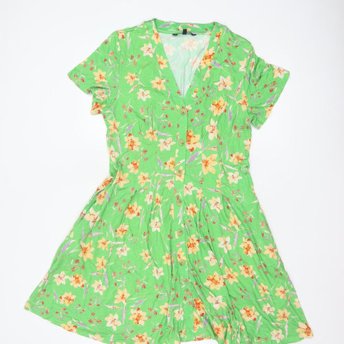 French Connection Women Green Floral Fit & Flare Knee Length Dress M