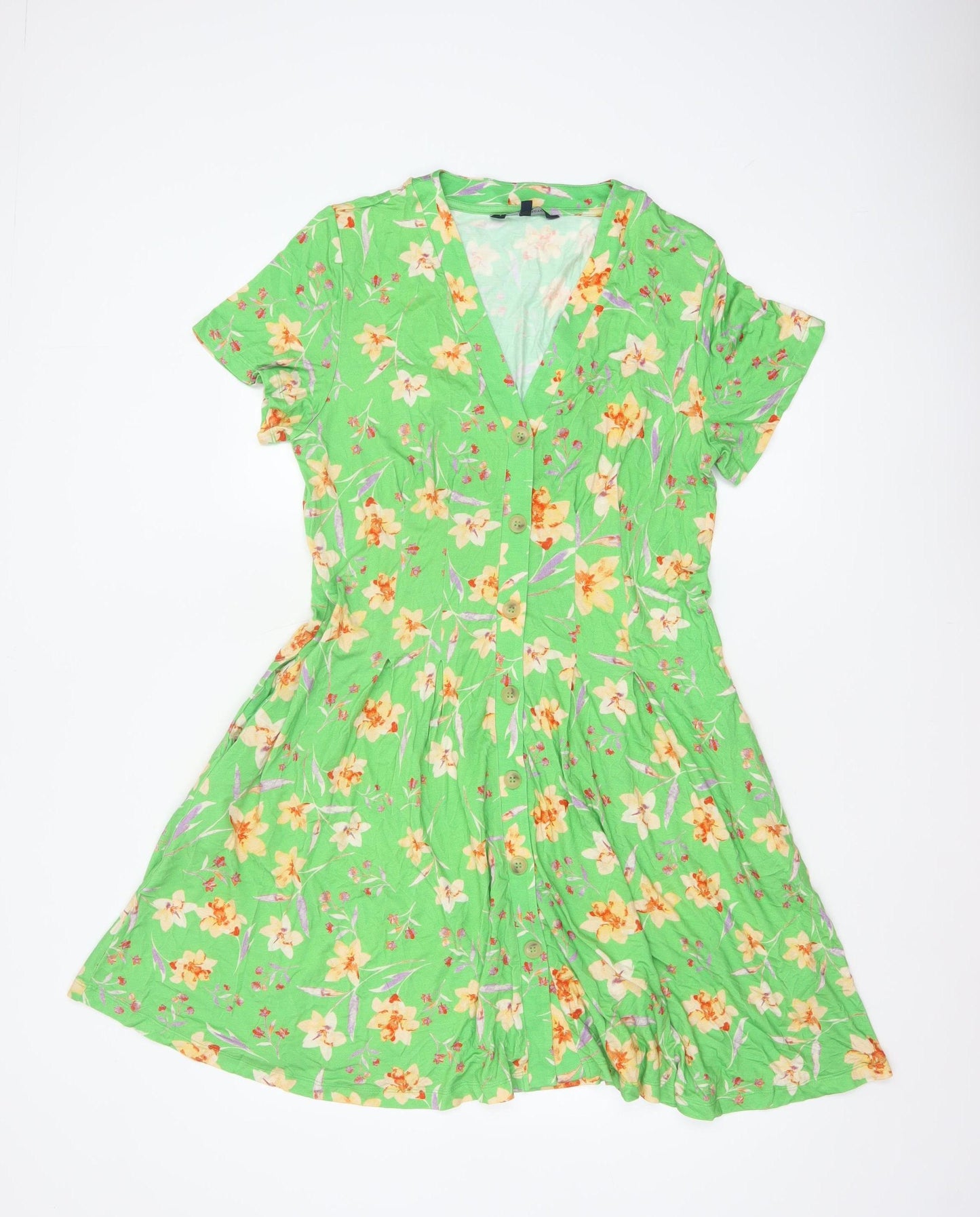 French Connection Women Green Floral Fit & Flare Knee Length Dress M