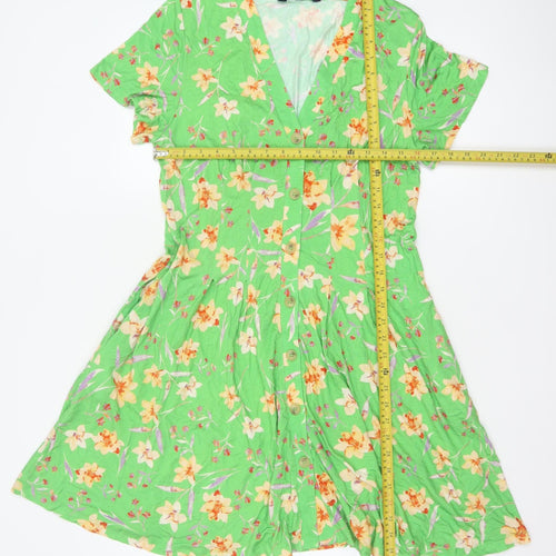 French Connection Women Green Floral Fit & Flare Knee Length Dress M