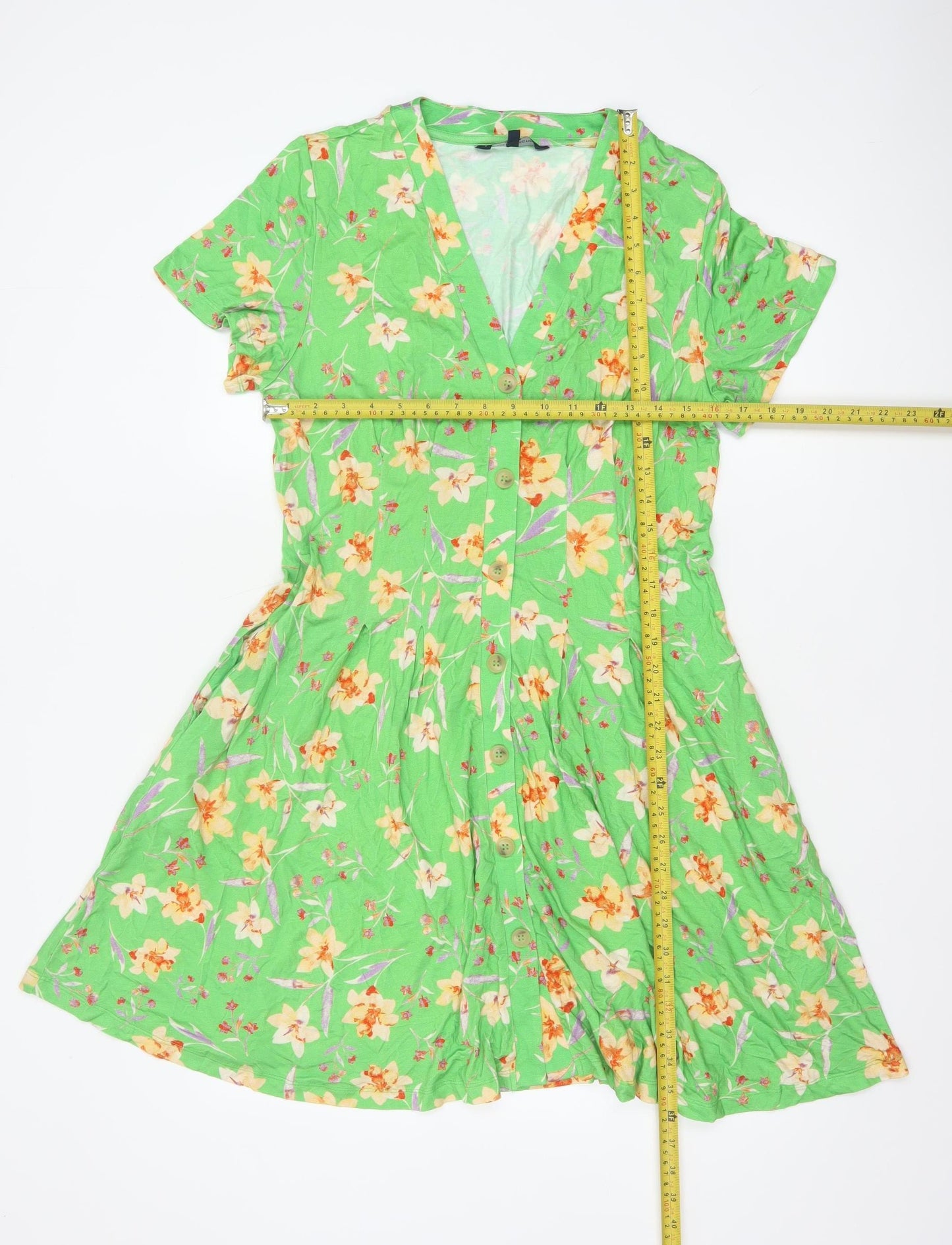 French Connection Women Green Floral Fit & Flare Knee Length Dress M