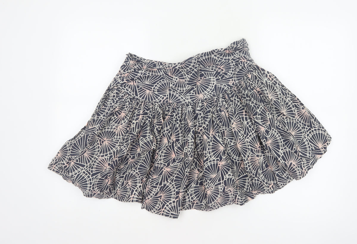 French Connection Women Blue Floral Cotton Skater Mini Skirt UK 10