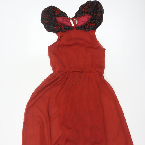 Topshop Women Red UK 10 Beaded Chiffon Fit & Flare Party Dress