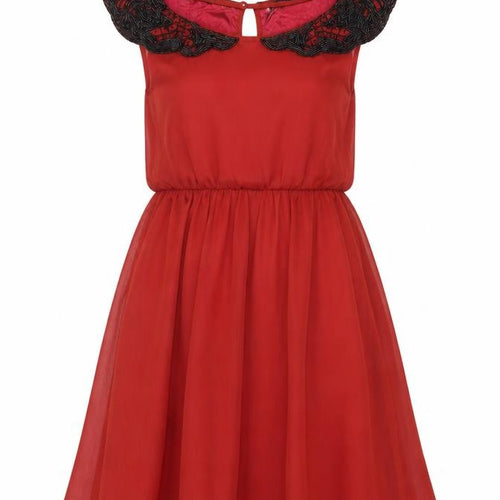 Topshop Women Red UK 10 Beaded Chiffon Fit & Flare Party Dress
