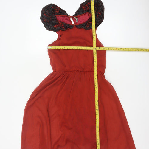 Topshop Women Red UK 10 Beaded Chiffon Fit & Flare Party Dress