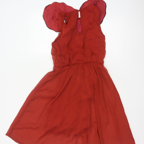 Topshop Women Red UK 10 Beaded Chiffon Fit & Flare Party Dress