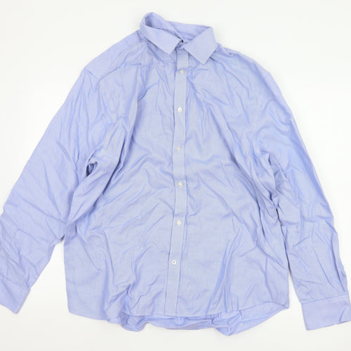 Marks & Spencer Men's Blue 17.5 Regular Fit Non-Iron Cotton Shirt