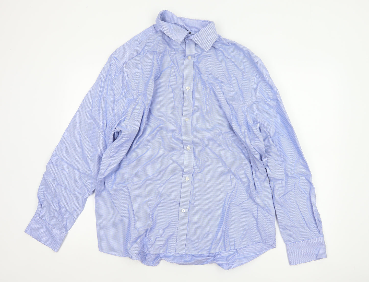 Marks & Spencer Men's Blue 17.5 Regular Fit Non-Iron Cotton Shirt