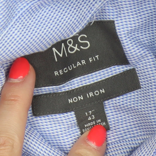 Marks & Spencer Men's Blue 17.5 Regular Fit Non-Iron Cotton Shirt