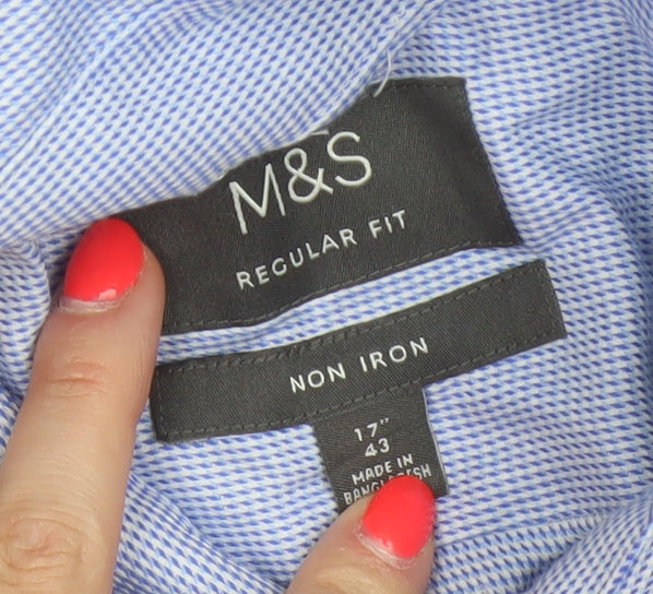 Marks & Spencer Men's Blue 17.5 Regular Fit Non-Iron Cotton Shirt