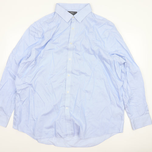Marks and Spencer Men's Blue 19in Regular Fit Non-Iron Striped Shirt