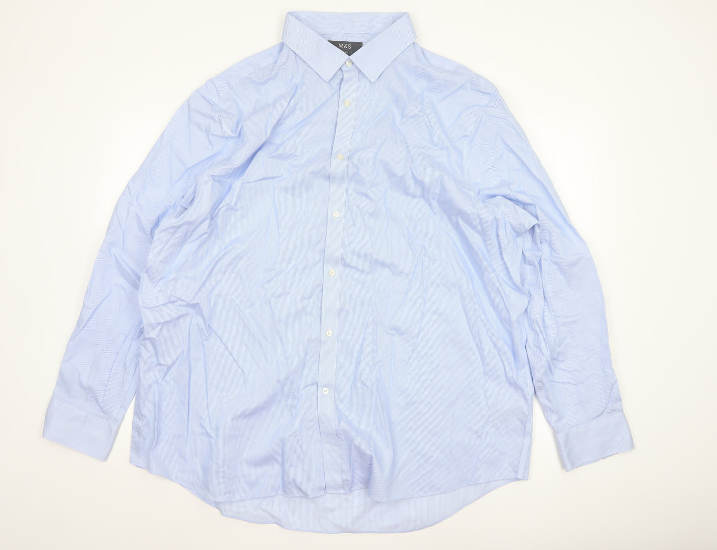 Marks and Spencer Men's Blue 19in Regular Fit Non-Iron Striped Shirt