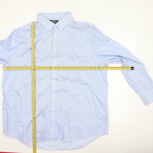 Marks and Spencer Men's Blue 19in Regular Fit Non-Iron Striped Shirt