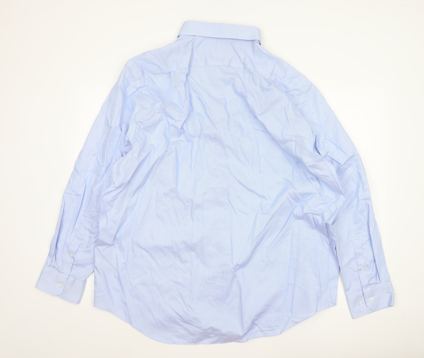 Marks and Spencer Men's Blue 19in Regular Fit Non-Iron Striped Shirt
