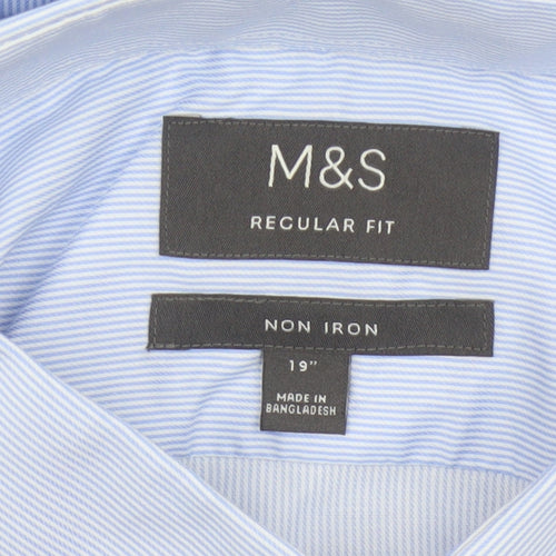 Marks and Spencer Men's Blue 19in Regular Fit Non-Iron Striped Shirt