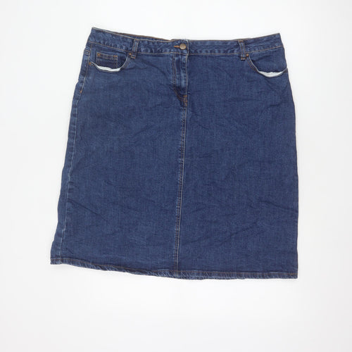 Roman Women Blue UK 18 Denim Knee Length Pencil Skirt Stretch Pockets