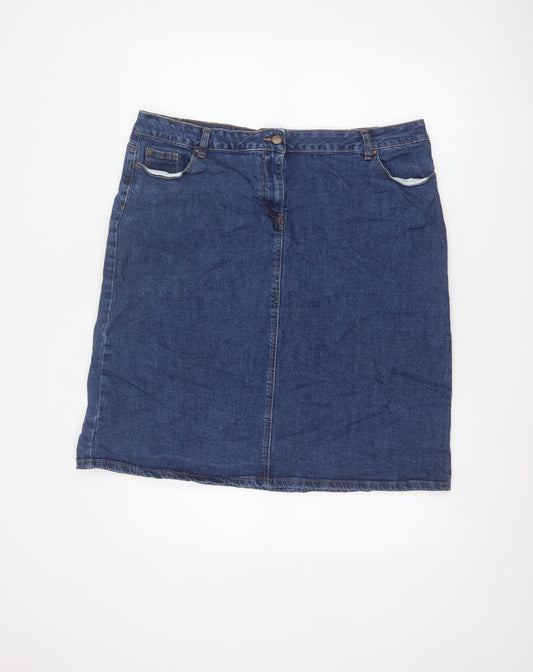 Roman Women Blue UK 18 Denim Knee Length Pencil Skirt Stretch Pockets