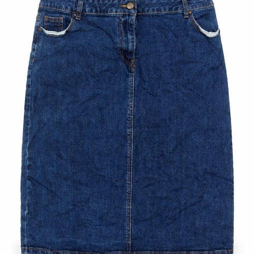 Roman Women Blue UK 18 Denim Knee Length Pencil Skirt Stretch Pockets