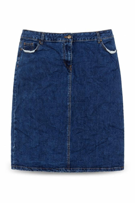 Roman Women Blue UK 18 Denim Knee Length Pencil Skirt Stretch Pockets