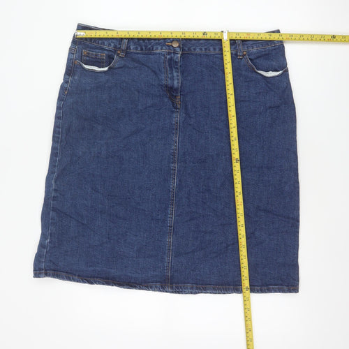 Roman Women Blue UK 18 Denim Knee Length Pencil Skirt Stretch Pockets